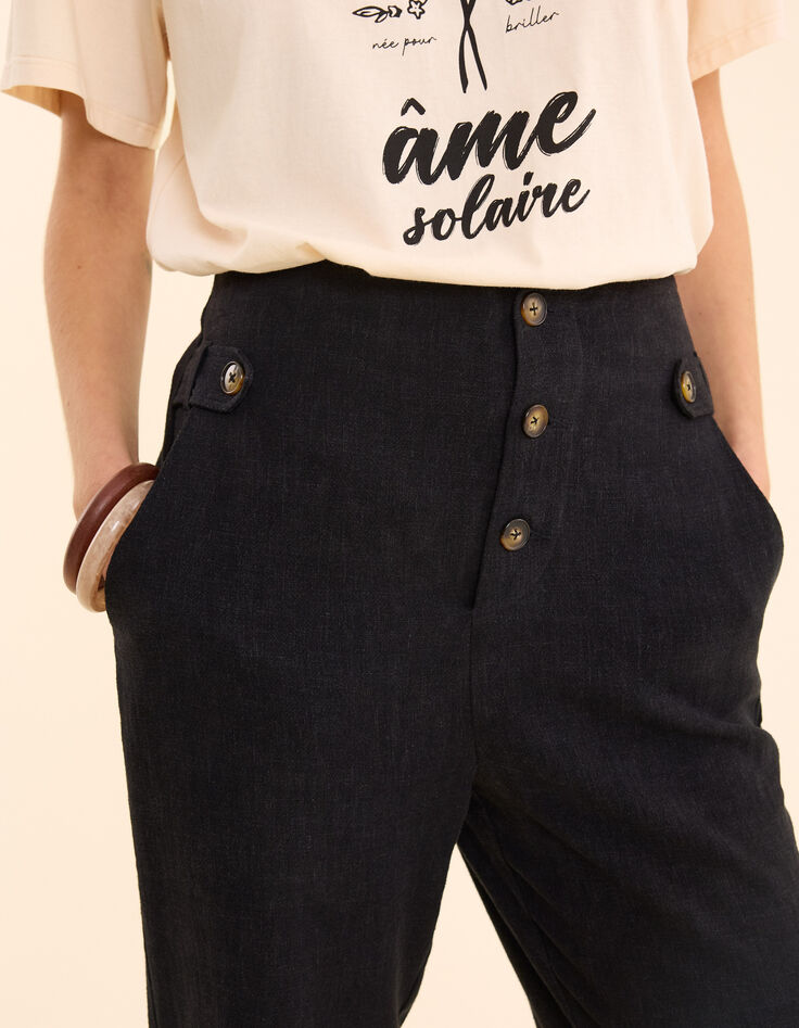 Black cotton linen suit pants I.Code-5