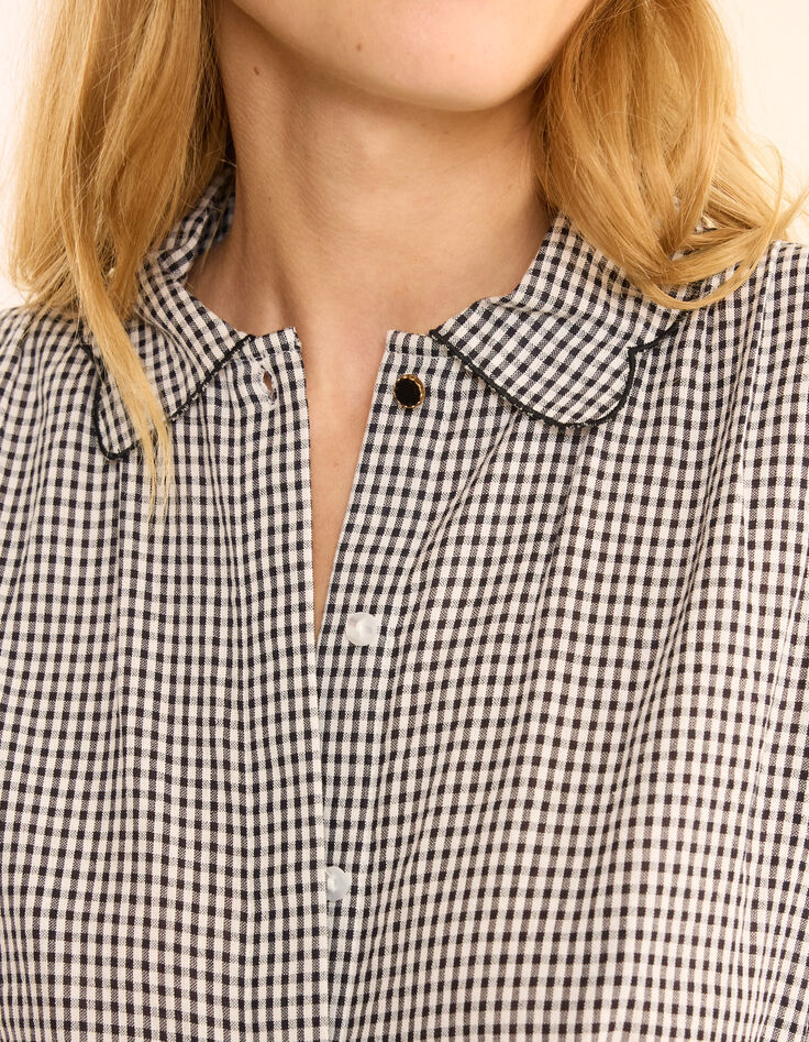 Hemd in Ecru mit Gingham-Muster und gestickten Blumenärmeln I.Code-6