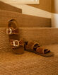 Sandales plates camel cuir velours brodé I.Code-7