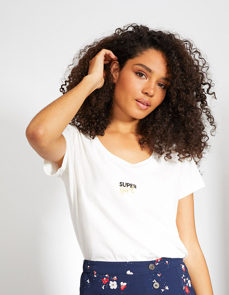 Tee-shirt blanc cassé Super Girl I.Code-2 Tee-shirt blanc cassé Super Girl I.Code-2