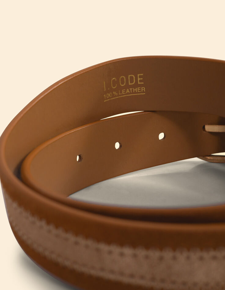 Kamelfarbener Gürtel aus Samt mit goldener Linie I.Code-4