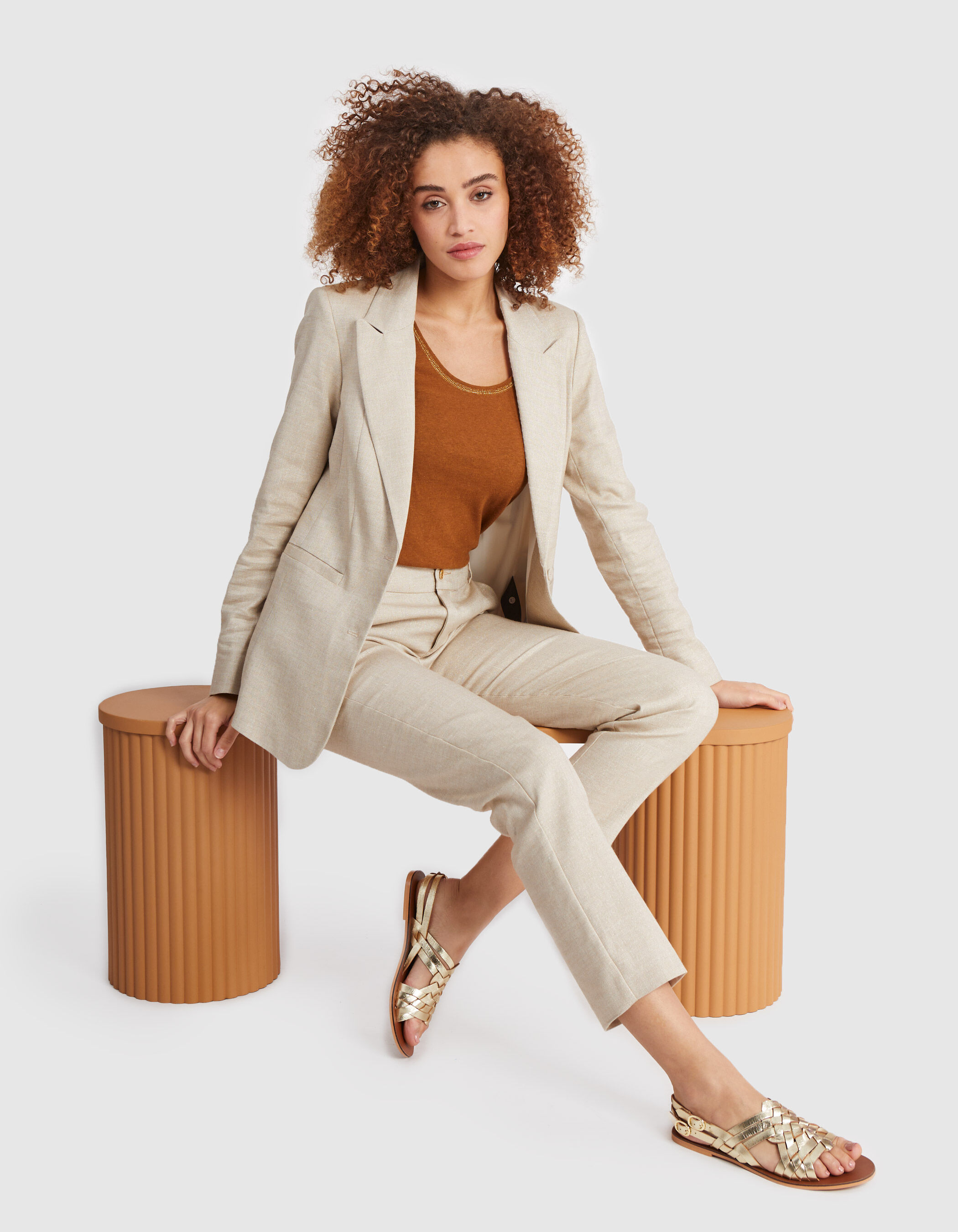 Veste de costume beige irise lin melange I.Code