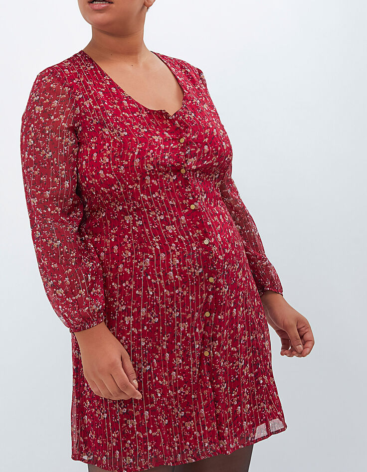 Robe rouge profond imprimé mix fleurs et rayures I.Code-2