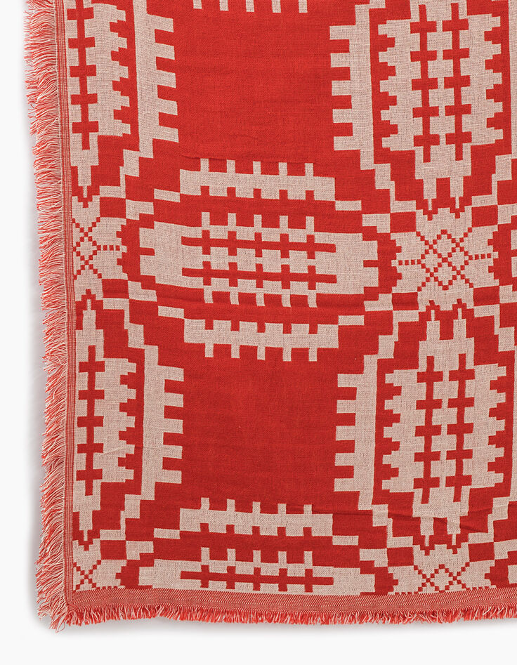 Chèche pavot et blanc cassé jacquard graphique I.Code-2 Chèche pavot et blanc cassé jacquard graphique I.Code-2