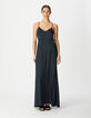 Marineblaues langes Kleid f&uuml;r Damen mit d&uuml;nnen Riemen und Knopfleiste-2