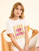I.Code white short-sleeved T-shirt with striped slogan-1