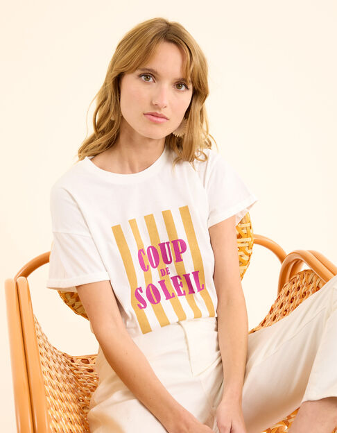 T-shirt manches courtes blanc message rayures I.Code