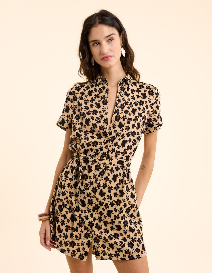 Robe beige imprimé léo floral I.Code-3