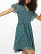 Vestido verde estampado cuadros plata con smocks I.Code-1