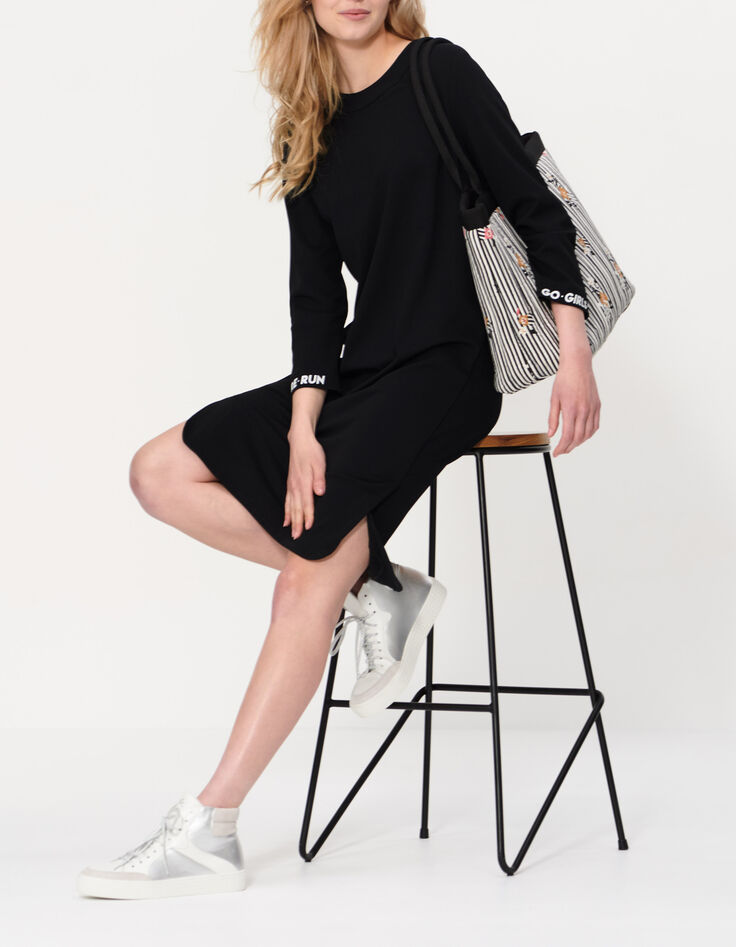 Vestido negro punto mensaje mangas I.Code-5