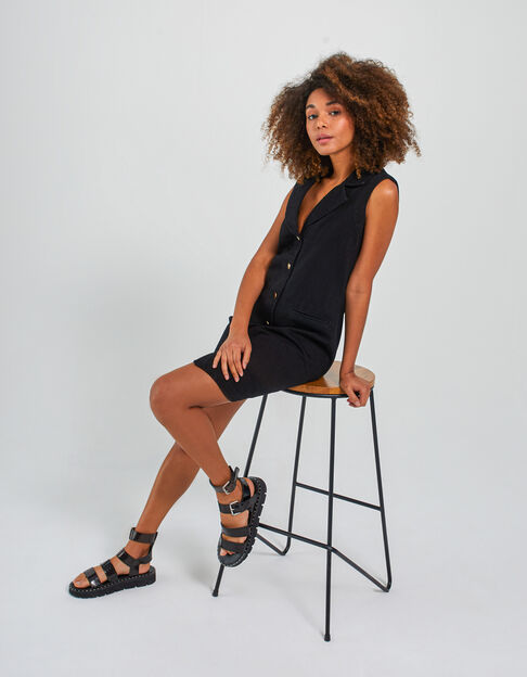 Robe chemise en jean noir sans manches I.Code