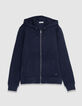 Blaue Herrenstrickjacke Biobaumwolle Ausschnitt Kapuze-7