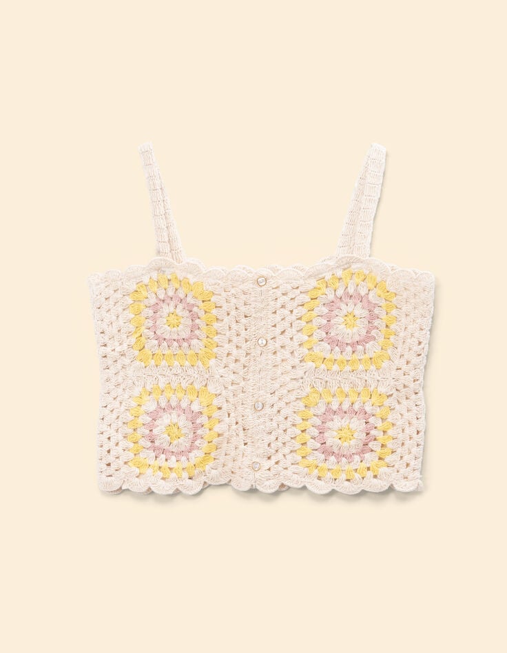 Top écru crochet fines bretelles I.Code-7 Top écru crochet fines bretelles I.Code-7