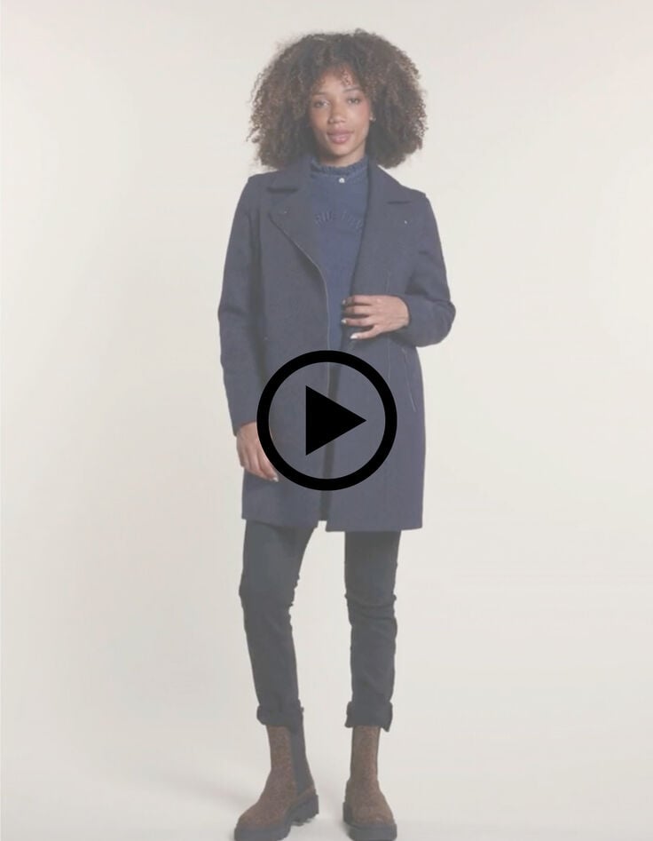 Manteau marine lainage ray&eacute; manches amovibles I.Code-9