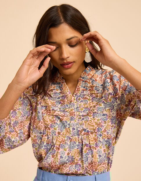 I.Code ecru blouse with Boho flower print