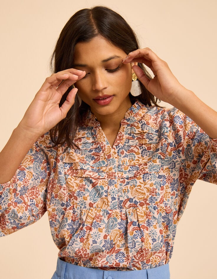 I.Code ecru blouse with Boho flower print-1