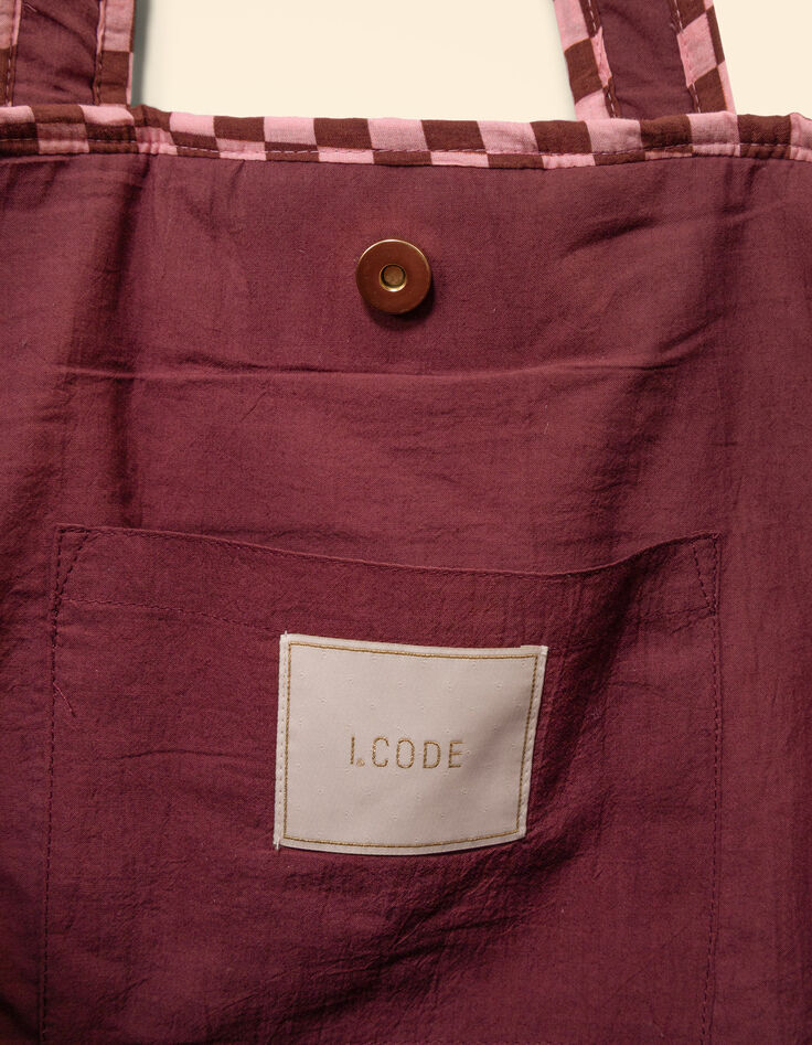 El bolso rosa estampado de cuadros bordado mensaje I.Code-4