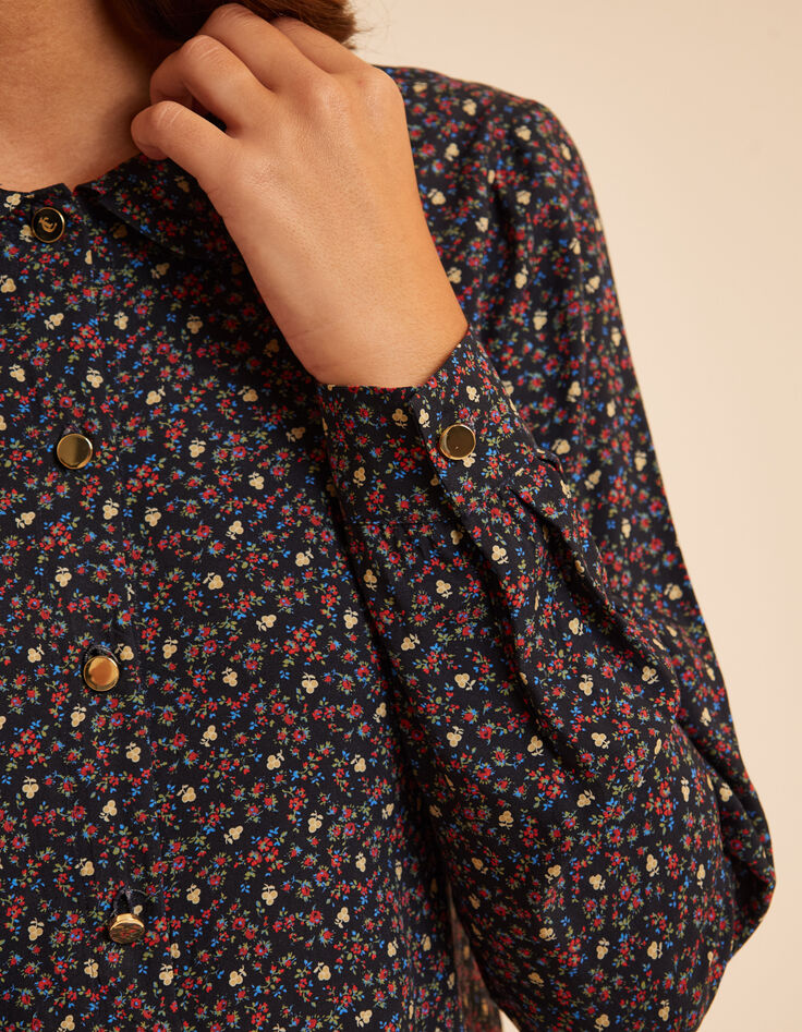 I.Code black shirt with winter floral print-4