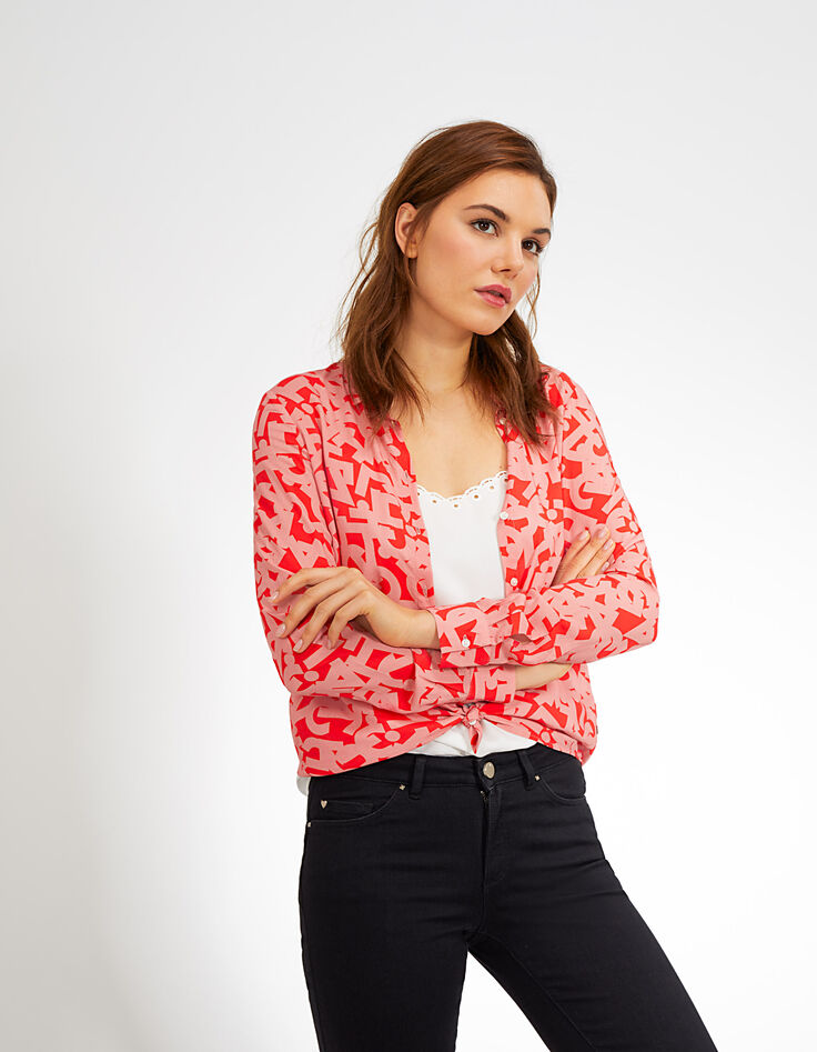 Roze overhemd met geometrische letterprint I.Code-5