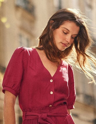 Top manches courtes rose boutons fleurs I.Code