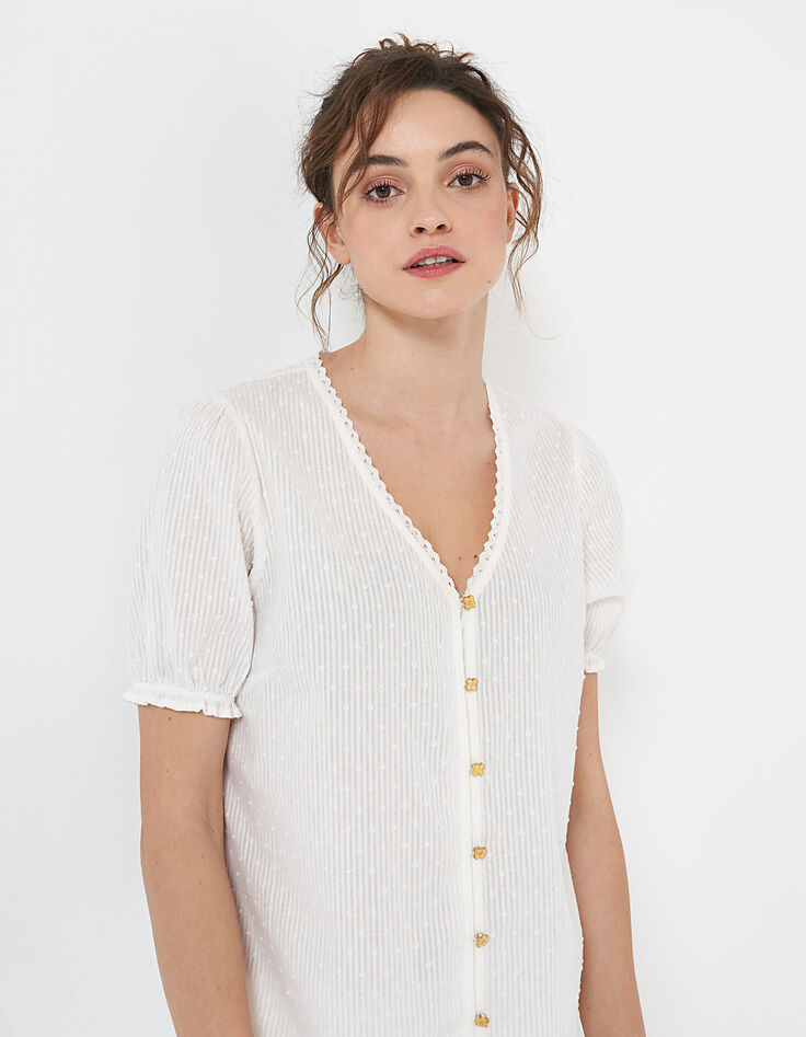 Top blanc cassé à boutons fleurs I.Code-5 Top blanc cassé à boutons fleurs I.Code-5