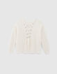 Cremefarbener Damen-Strickpullover Maxi hinten geschn&uuml;rt-7