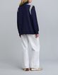 Gestreifter Jacquard-Pullover f&uuml;r Damen in Marineblau-6