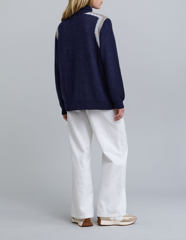 Gestreifter Jacquard-Pullover f&uuml;r Damen in Marineblau-6