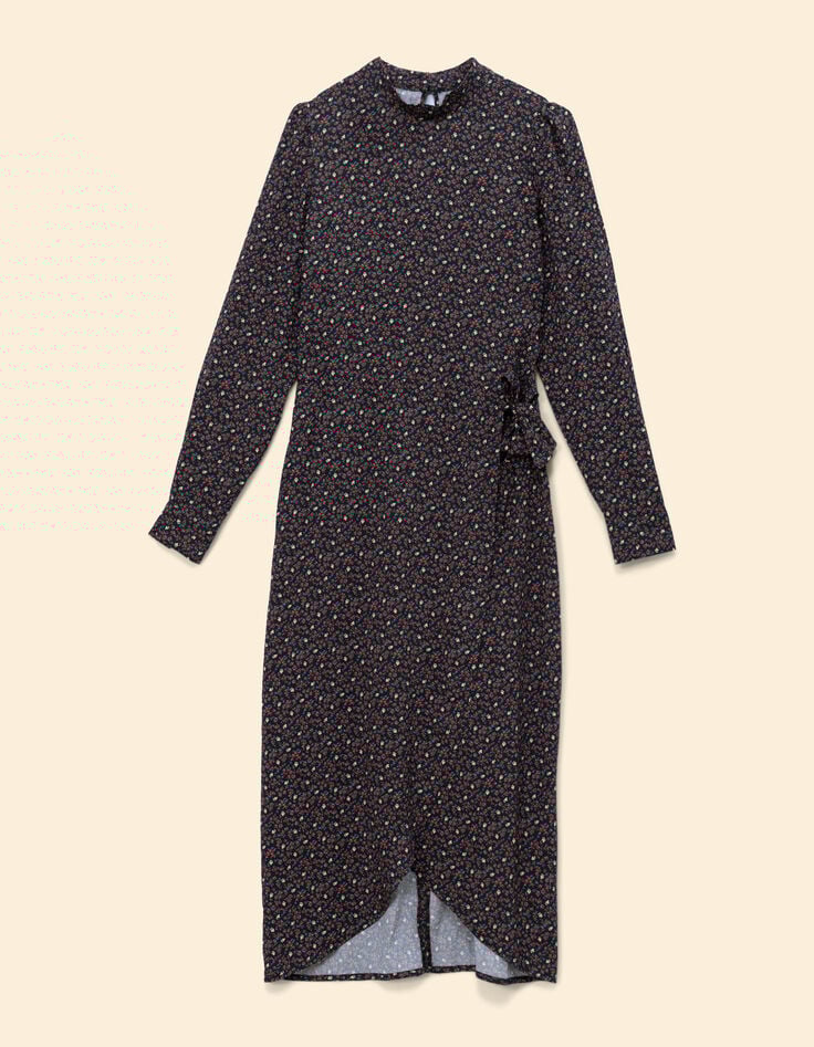 I.Code black long dress with winter floral print-5 I.Code black long dress with winter floral print-5
