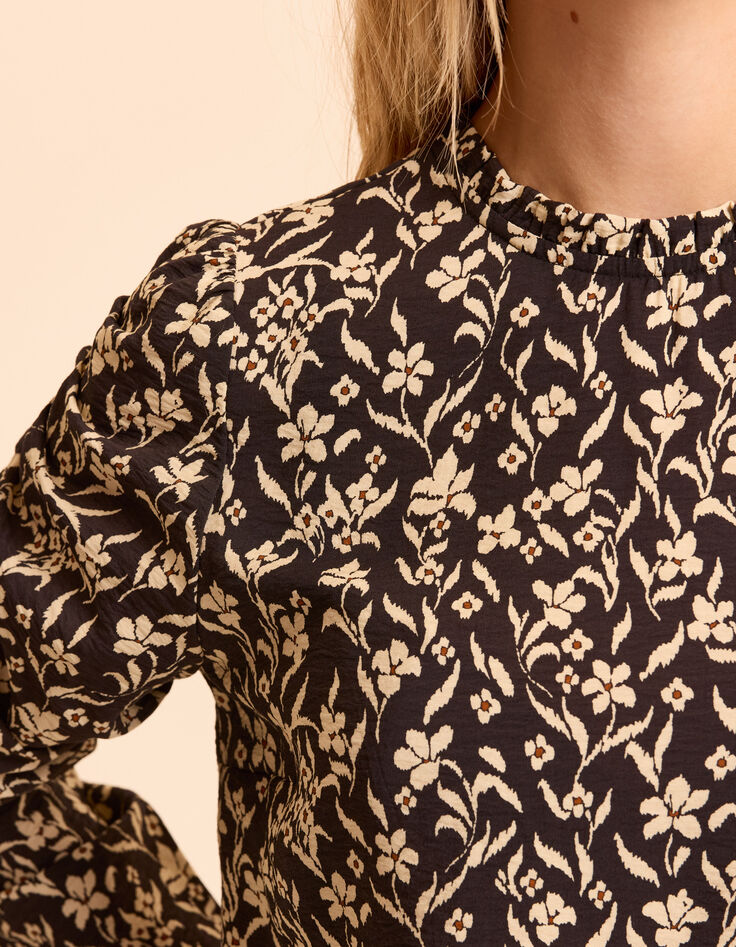 Zwarte blouse orchideeënprint I.Code-5