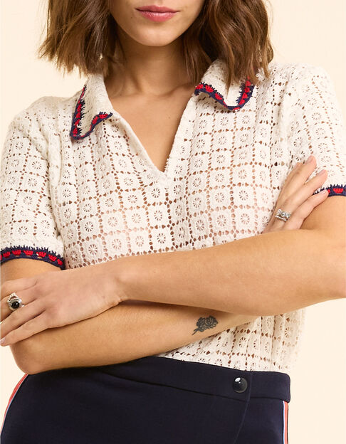 Ecru H&auml;kel-Spitzentop I.Code