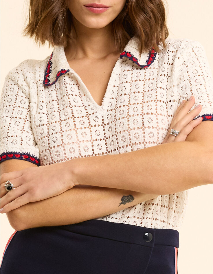 Ecru H&auml;kel-Spitzentop I.Code-1