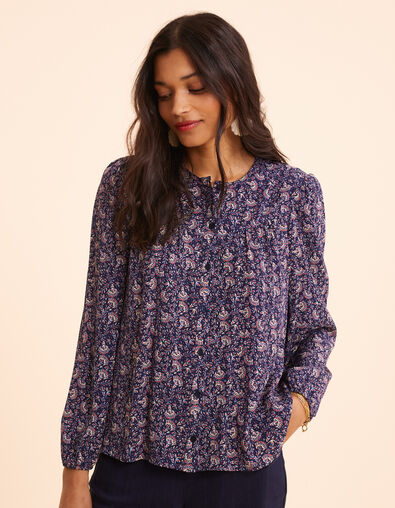 I.Code navy blouse with rock floral print