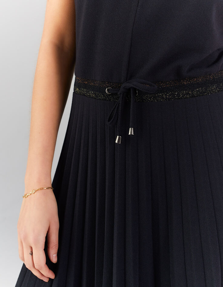 I.Code navy waffle knit pleated long dress-3