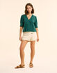 Top vert broderie anglaise boutonnage croisé I.Code-4