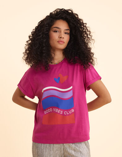 T-shirt rose message, rayures, cœurs I.Code