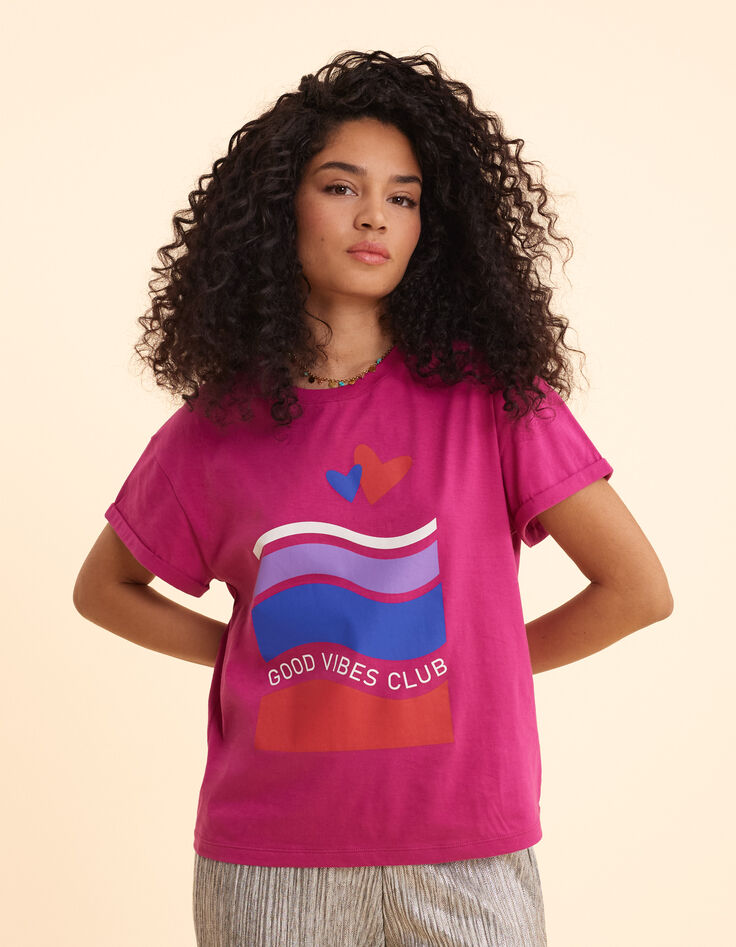 T-shirt rose message, rayures, cœurs I.Code-1 T-shirt rose message, rayures, cœurs I.Code-1