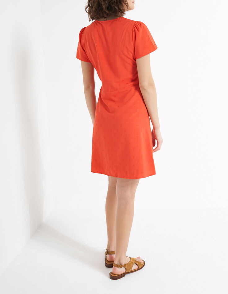 I.Code spicy orange polka dot wrap dress-2