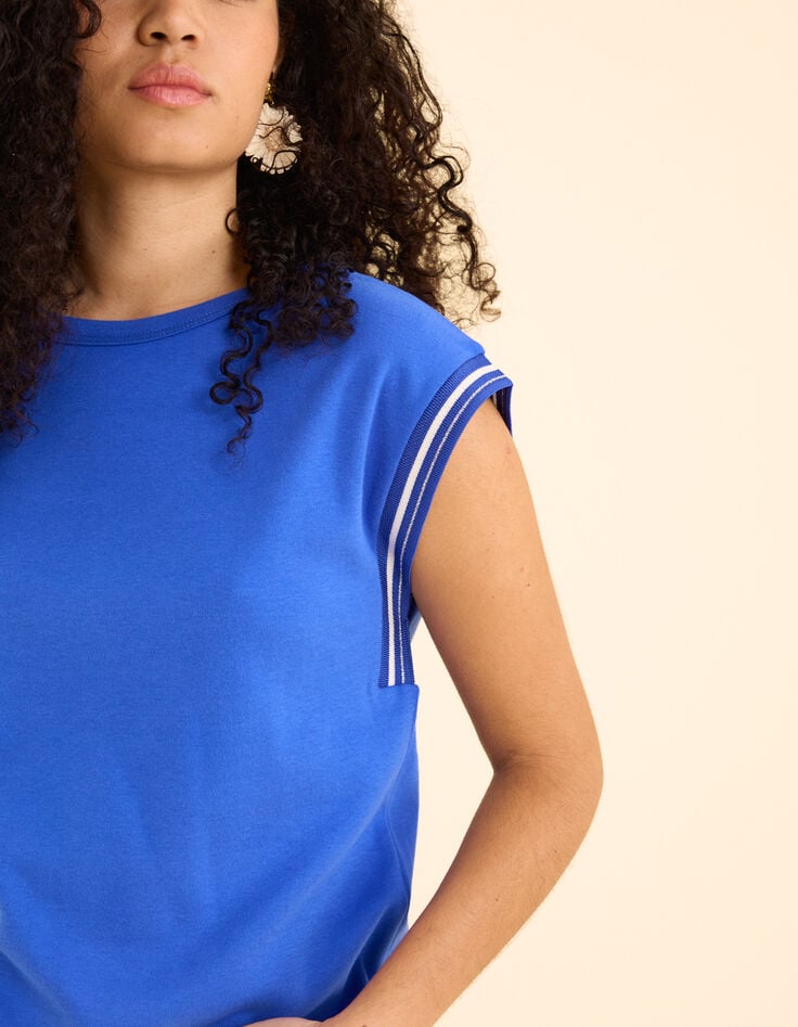 Blauw T-shirt gestreepte ribboorden I.Code-1 Blauw T-shirt gestreepte ribboorden I.Code-1