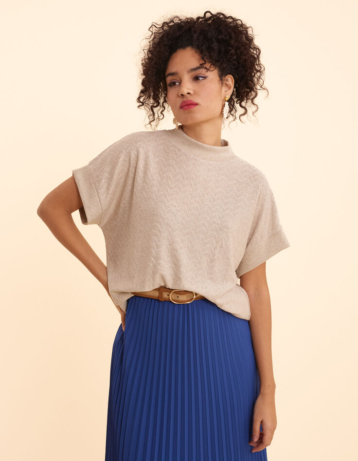 Top beige doré maille motif chevrons I.Code-1