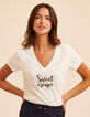 Weißes T-Shirt schwarze Glitzerschrift I.Code-2