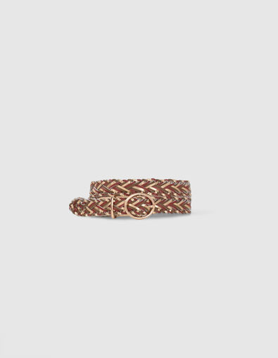 Ceinture dorée, fauve, rouge en cuir tressé I.Code