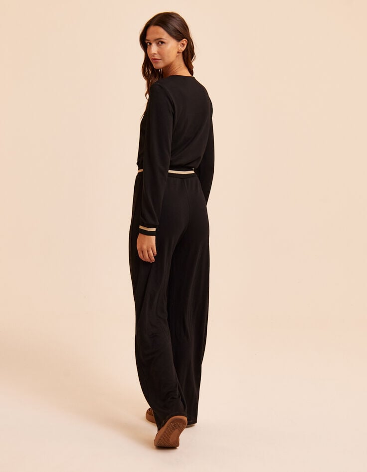Combinaison-pantalon noire bords-côtes rayés I.Code-4 Combinaison-pantalon noire bords-côtes rayés I.Code-4
