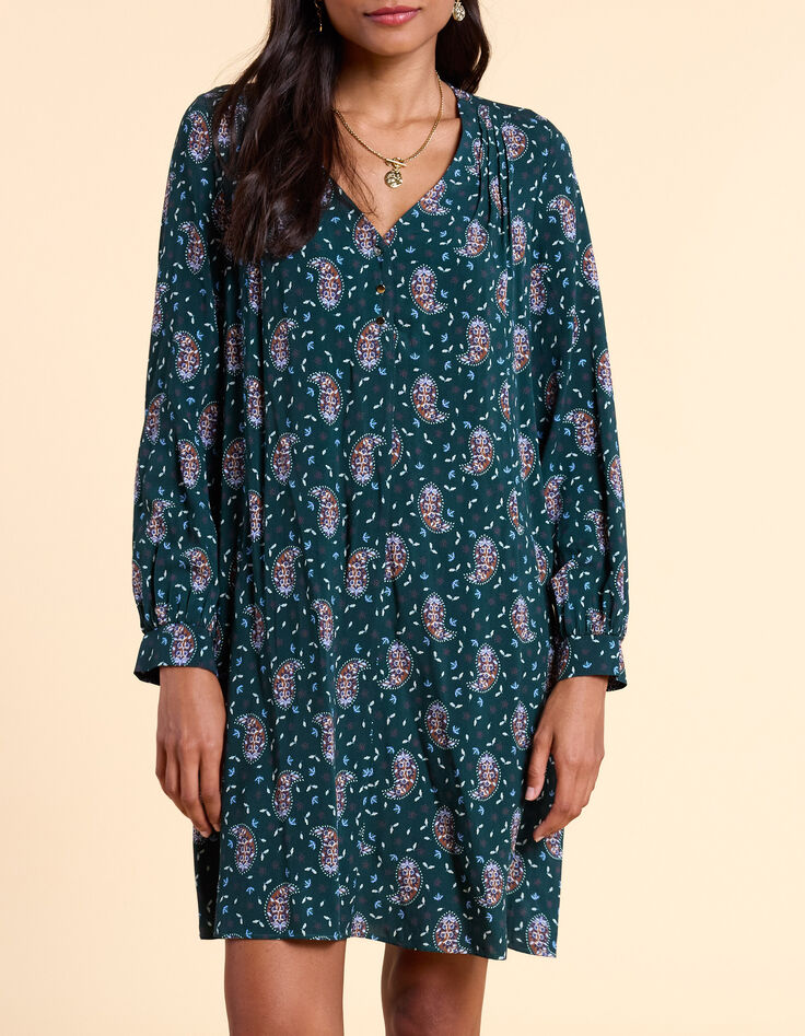 I.Code paisley print midnight green dress-3