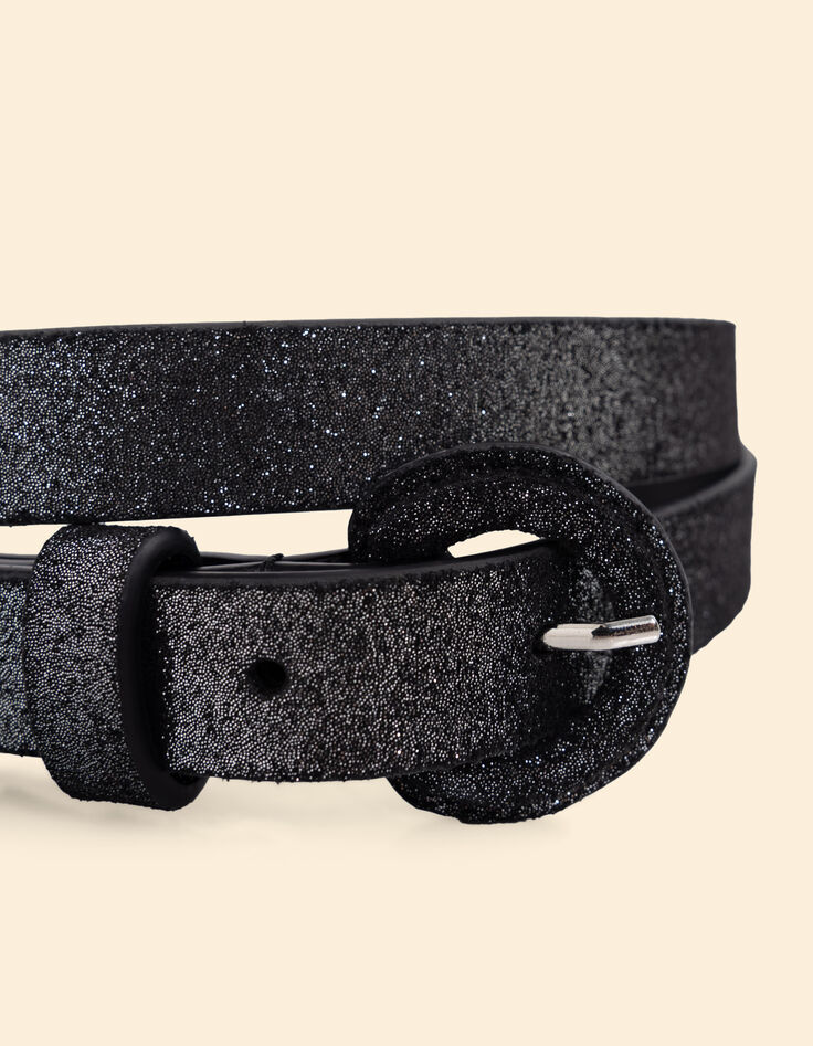 Ceinture noire pailletée boucle ronde I.Code-2