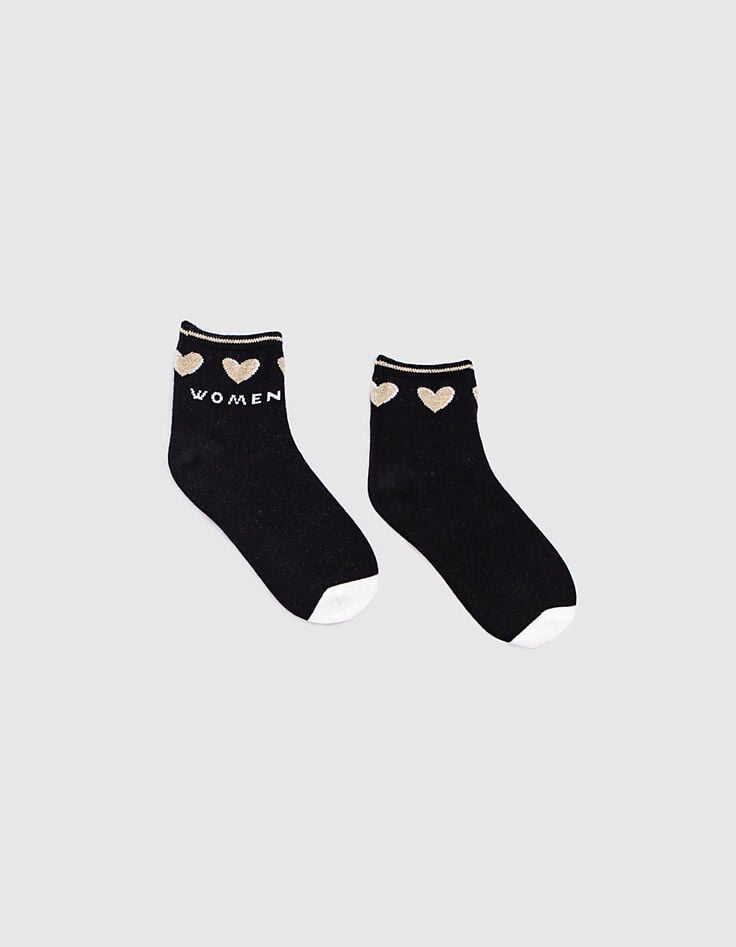 Zwarte sokken met hartjes metallic draad I.Code-1