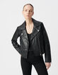 Schwarze Bikerjacke aus Leder f&uuml;r Damen-3