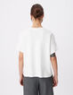 Wei&szlig;es T-Shirt Damen mit Fischgr&auml;ten-Stickerei-3