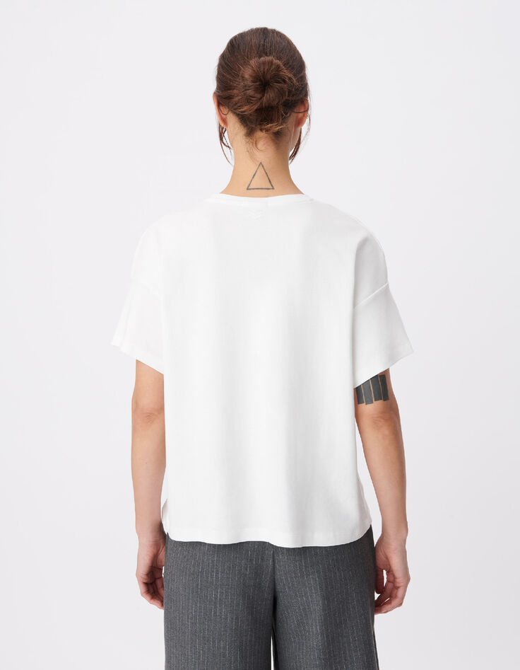 Wei&szlig;es T-Shirt Damen mit Fischgr&auml;ten-Stickerei-3