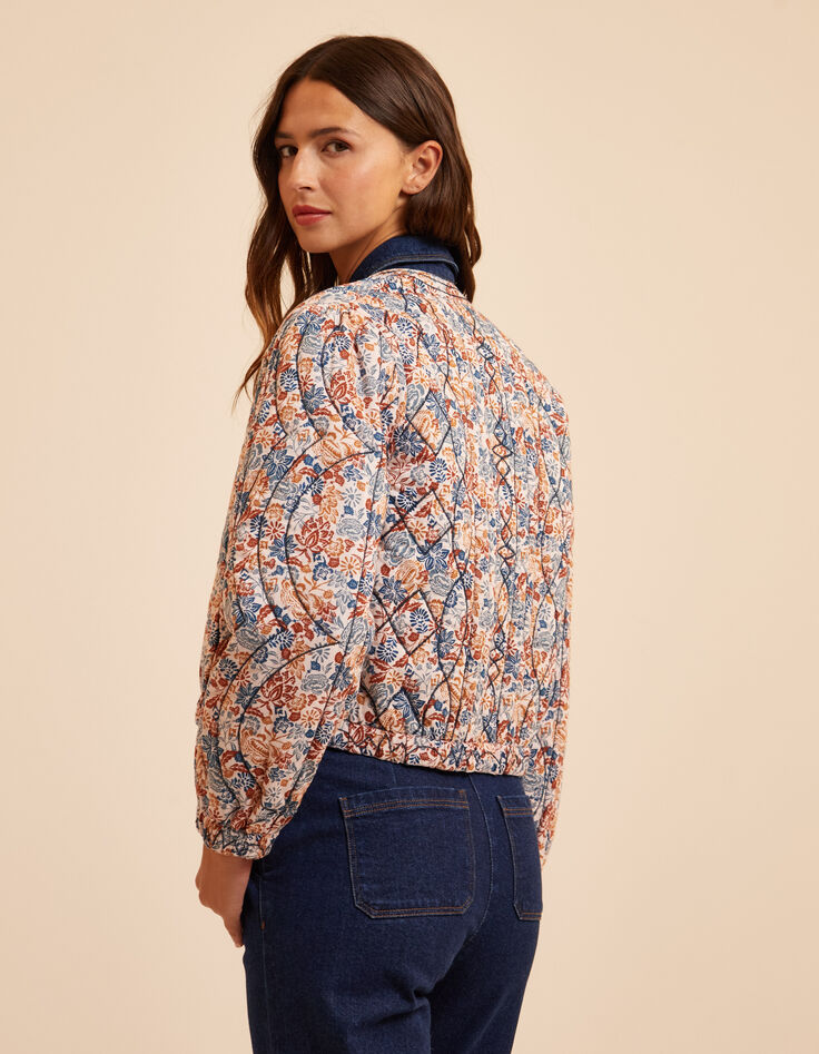 Bomber reversible acolchada azul y flores I.Code-3 Bomber reversible acolchada azul y flores I.Code-3